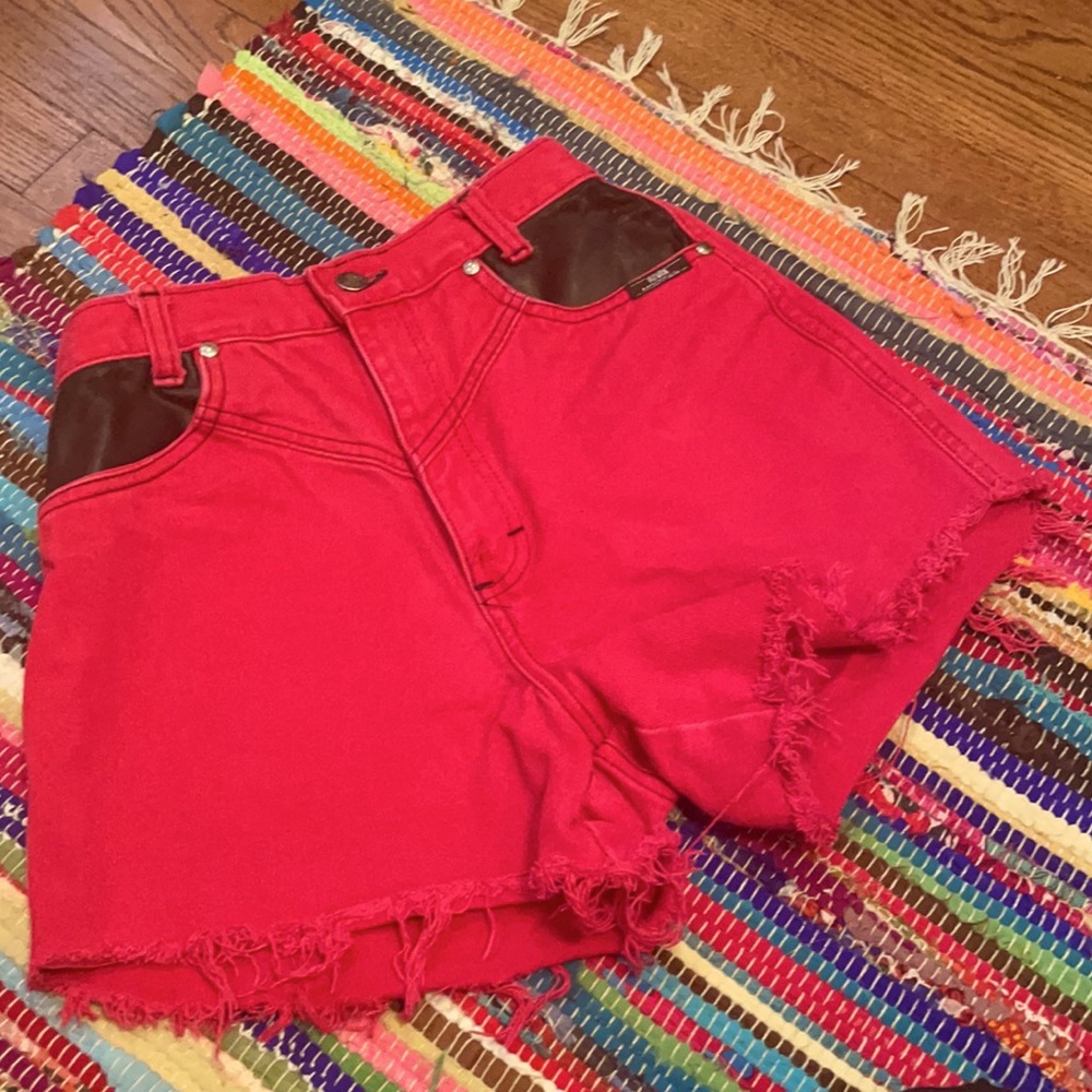 Vintage High-Waisted Red Denim Shorts